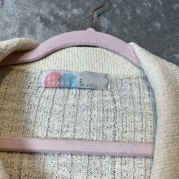 Free People Beach Size Large Riding Waves Knit Midi Dress Button Down Cream - Picture 7 of 8